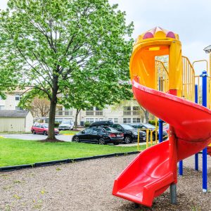 Outdoor space with playground equipment