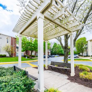 Trees, flowers, and landscaping at apartment community